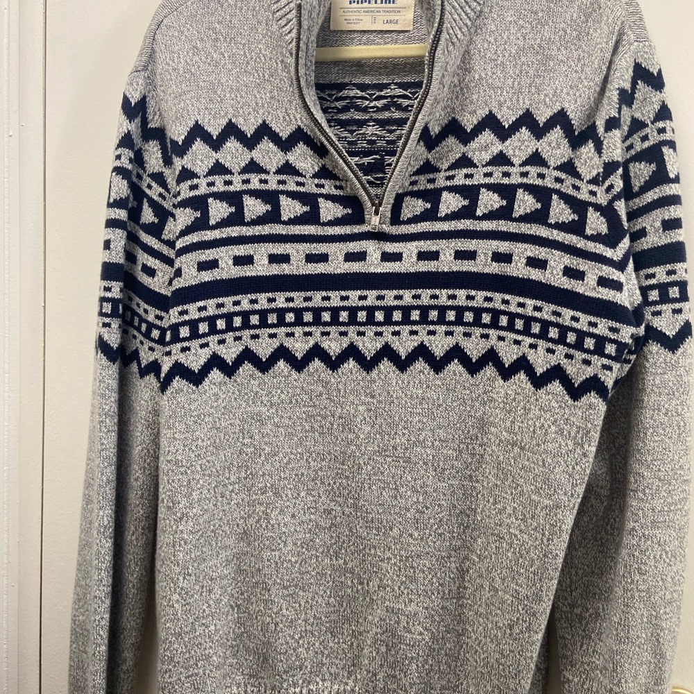 urban pipeline Gray and Navy Zip-Up Fair Isle Sweater